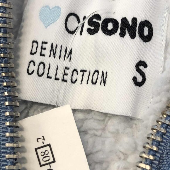 NWT CI SONO CAVALINI Sherpa Hooded Crop Jean Jacket Zip-up Medium Wash Denim  S - Picture 8 of 8